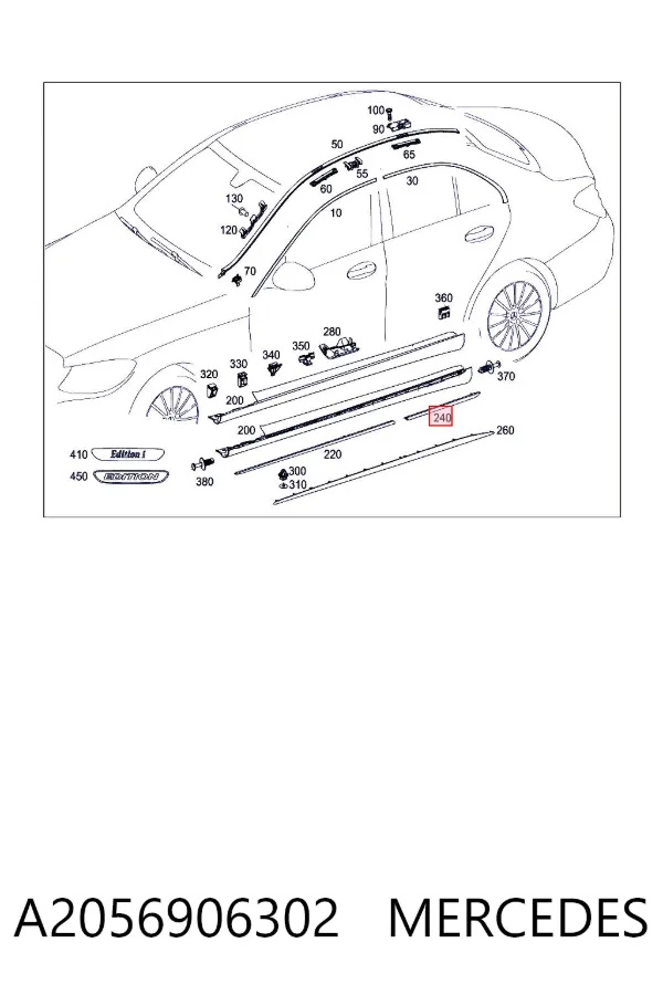 Накладка (молдинг) порога наружная задняя левая A2056906302 Mercedes