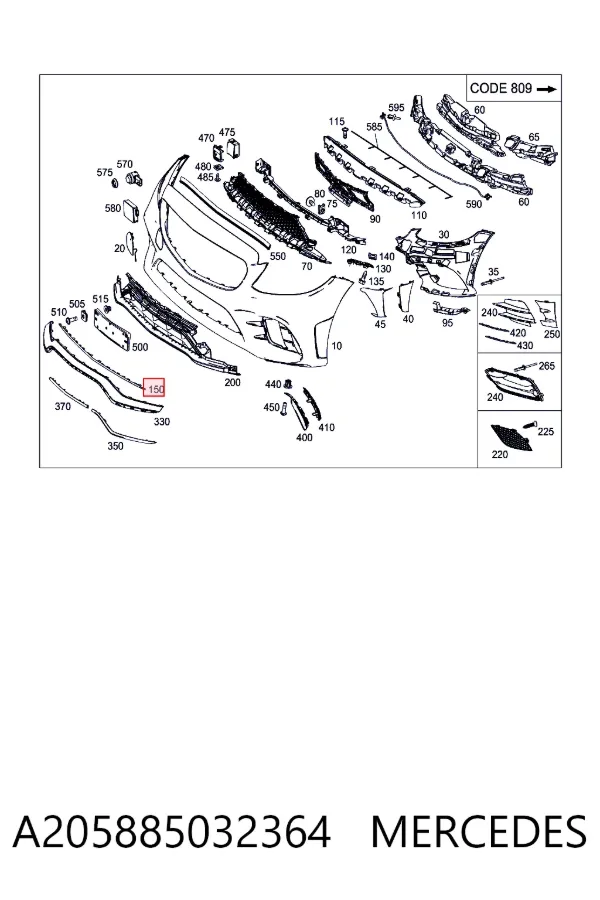 Накладка бампера переднего A205885032364 Mercedes