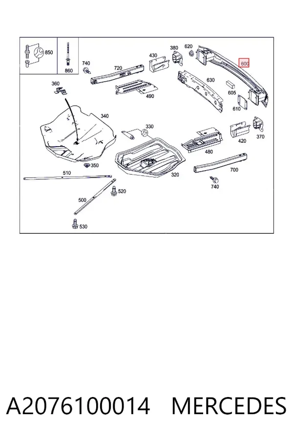Усилитель заднего бампера A2076100014 Mercedes