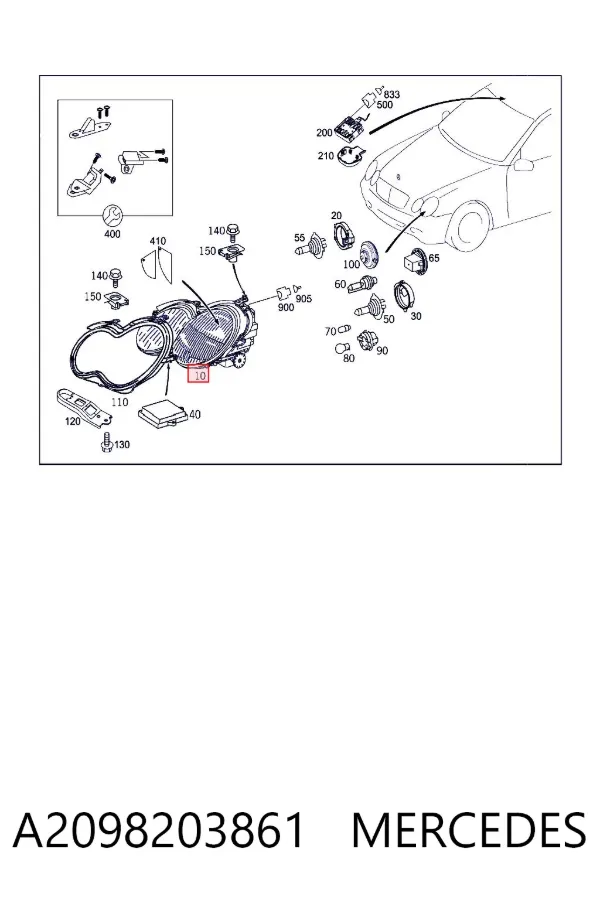 Правая фара A2098203861 Mercedes