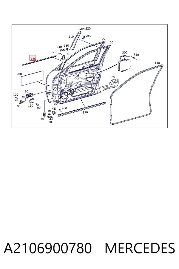 Молдинг опускного стекла двери передней левой A2106900780 Mercedes