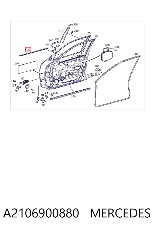Молдинг опускного стекла двери передней правой A2106900880 Mercedes