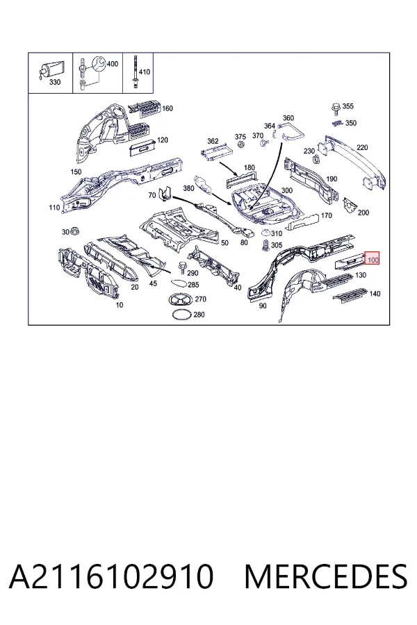 Задний левый лонжерон A2116102910 Mercedes