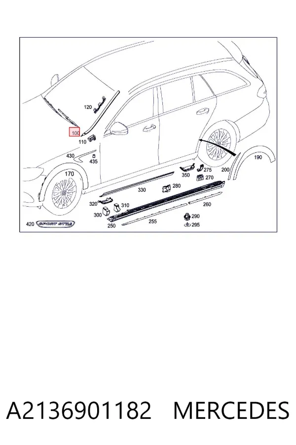 Молдинг лобового стекла левый A2136901182 Mercedes