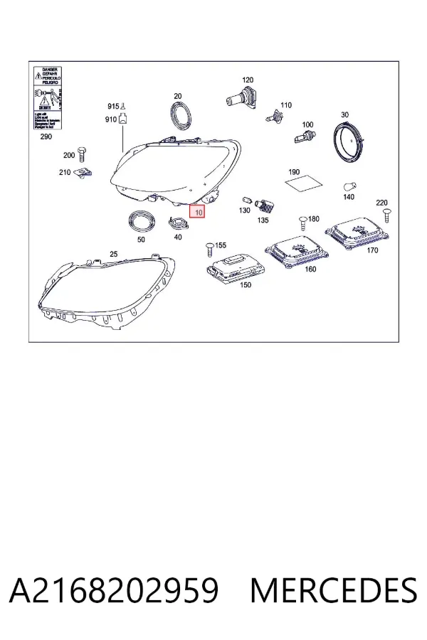 Левая фара A2168202959 Mercedes