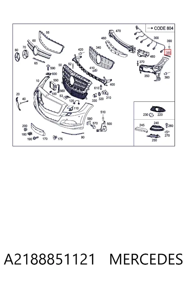 Кронштейн бампера переднего левый A2188851121 Mercedes