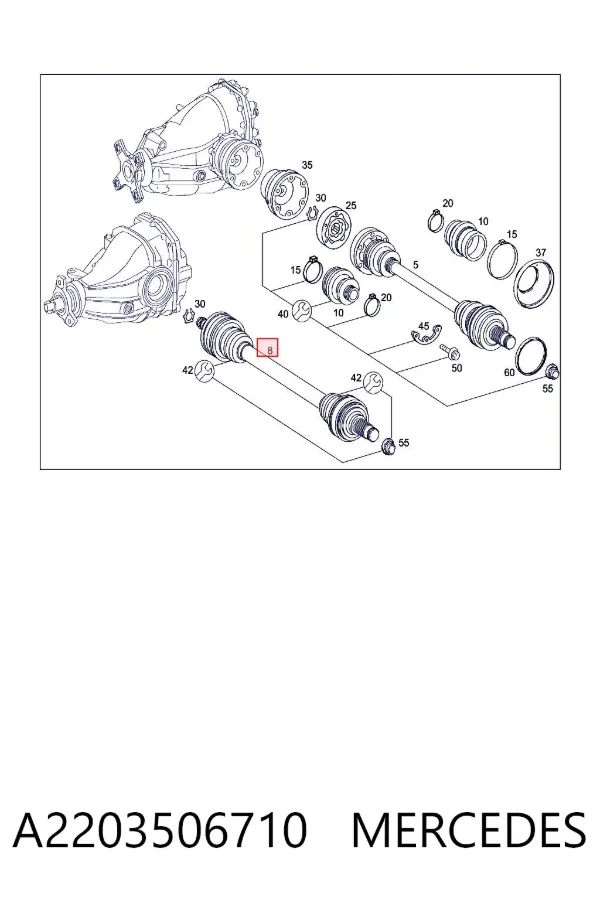 Полуось задняя левая A2203506710 Mercedes