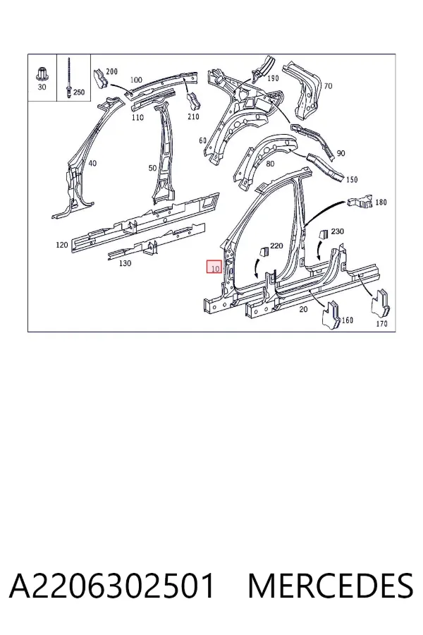 Стойка кузова передняя левая A2206302501 Mercedes