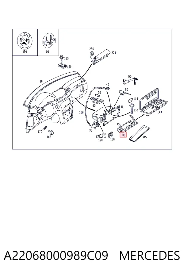 Крышка перчаточного ящика (бардачка) A22068000989C09 Mercedes