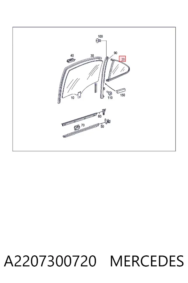 Стекло-форточка двери задней левой A2207300720 Mercedes