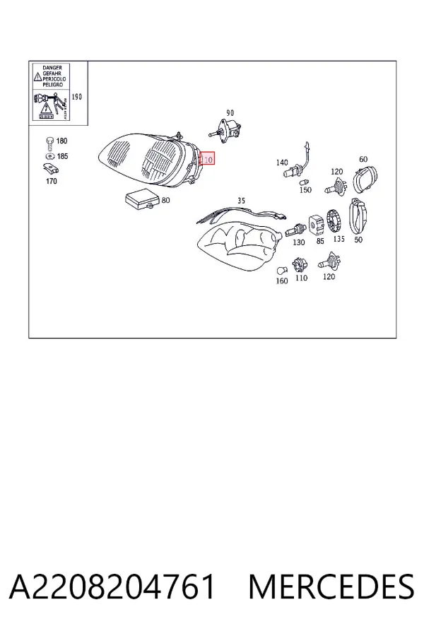 Левая фара A2208204761 Mercedes
