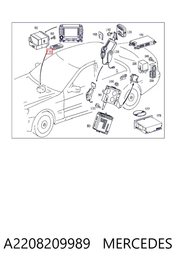 Дисплей многофункциональный A2208209989 Mercedes