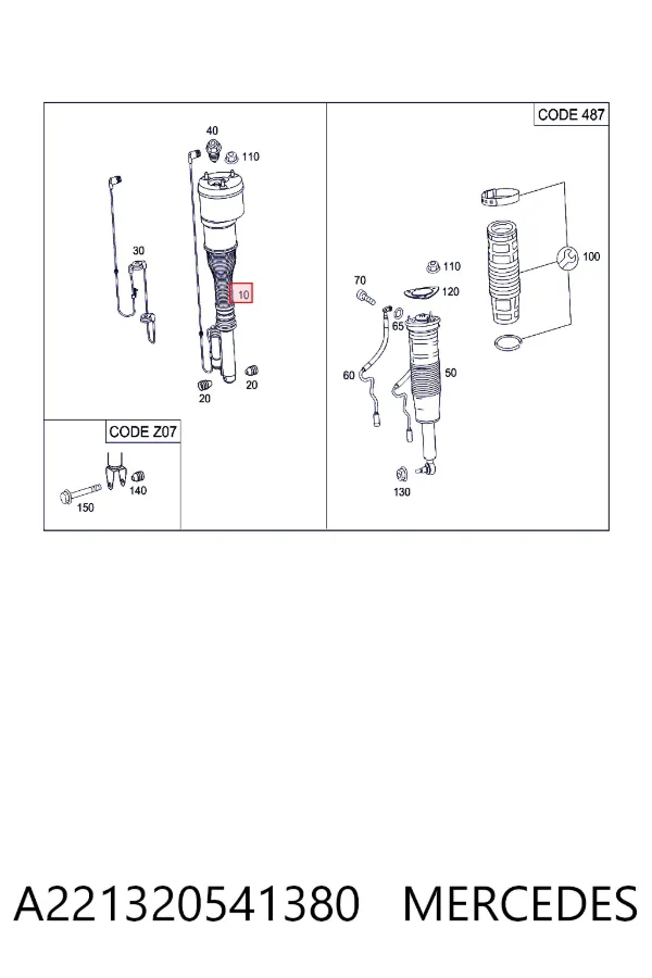 A2213205413 Mercedes Амортизатор передней подвески правый