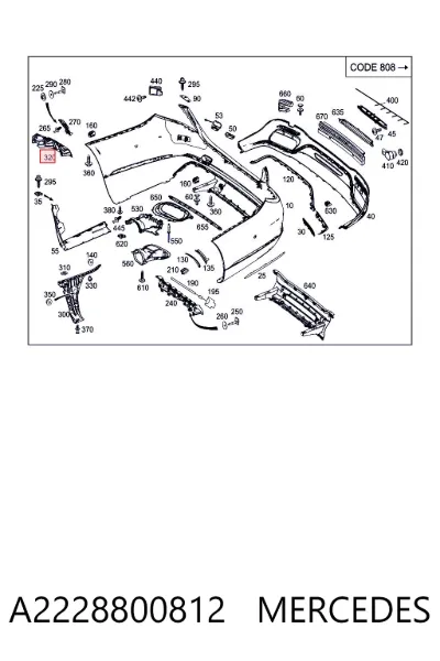 Кронштейн бампера заднего правый MERCEDES A2228800812