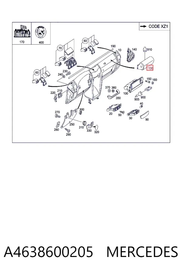 Подушка безопасности пассажира A4638600205 Mercedes