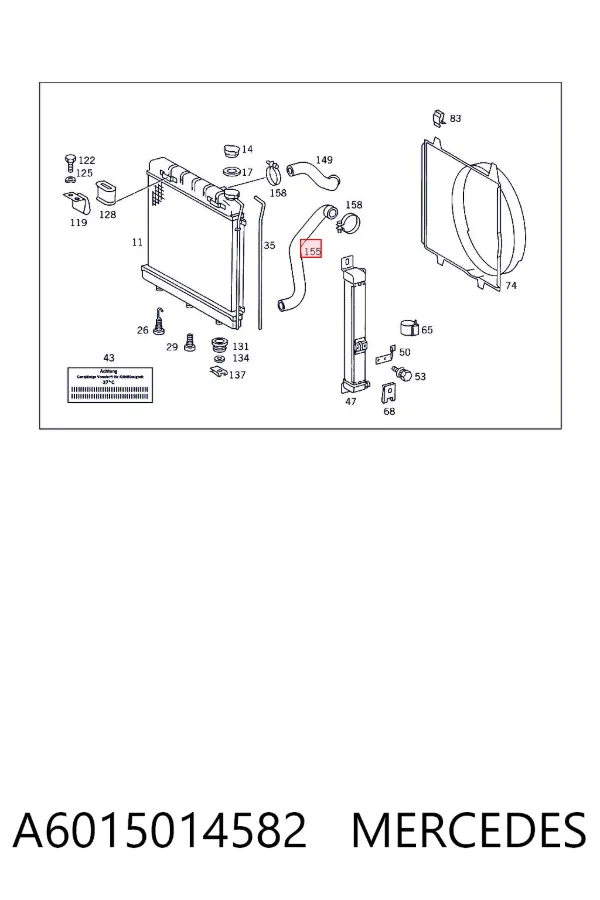 Нижний шлаг радиатора охлаждения A6015014582 Mercedes