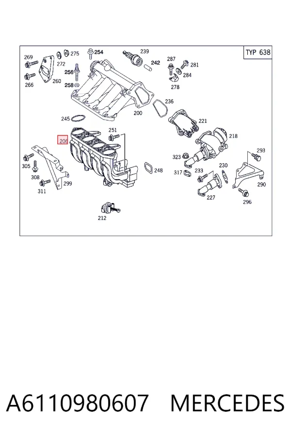 Коллектор впускной нижний A6110980607 Mercedes