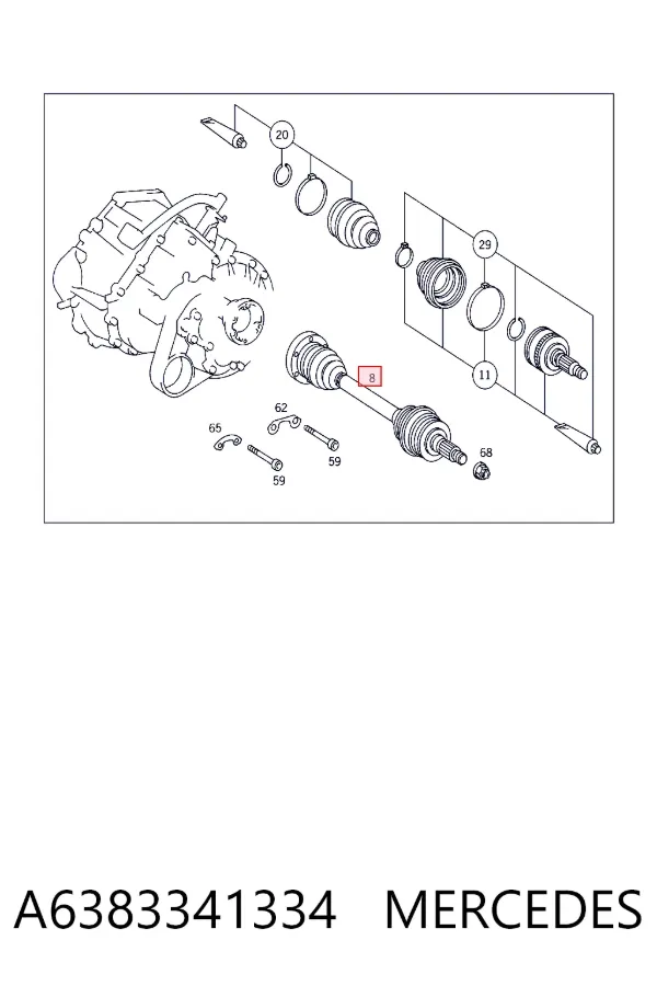 Полуось передняя A6383341334 Mercedes