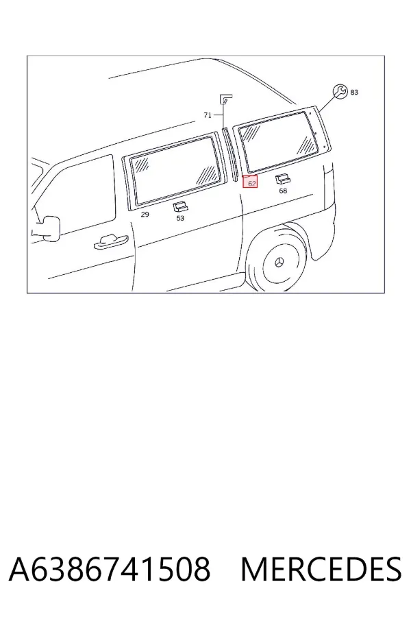 Стекло кузова (багажного отсека) правое A6386741508 Mercedes