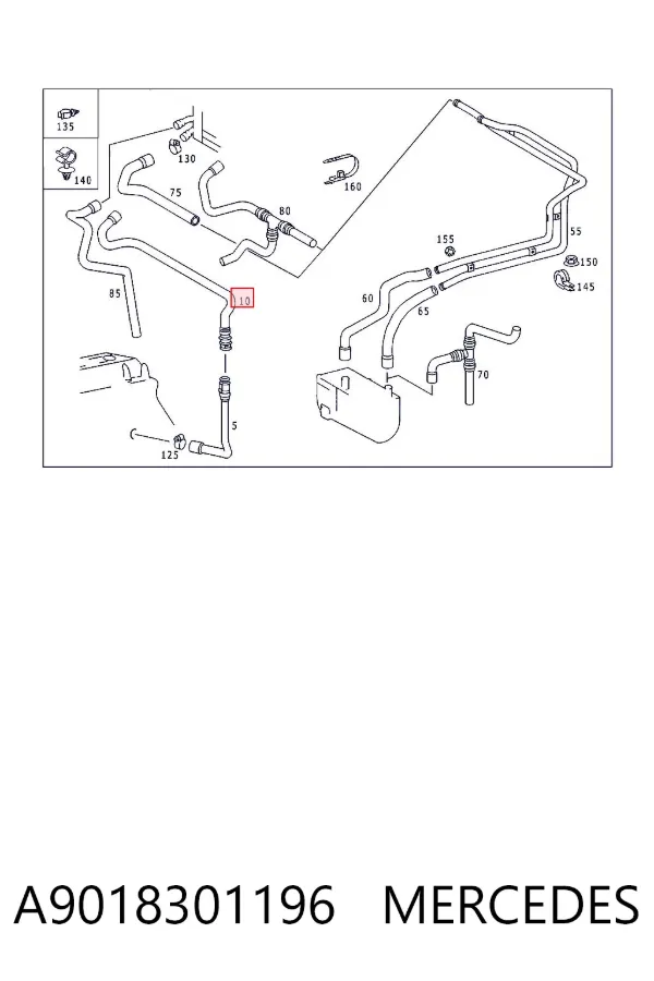Патрубок системы охлаждения A9018301196 Mercedes
