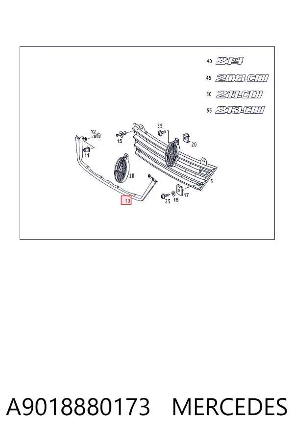 Молдинг решетки радиатора нижний A9018880173 Mercedes