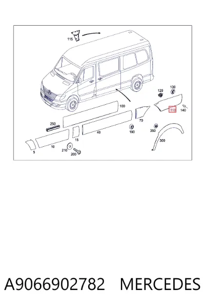 Молдинг крыла заднего левого MERCEDES A9066902782