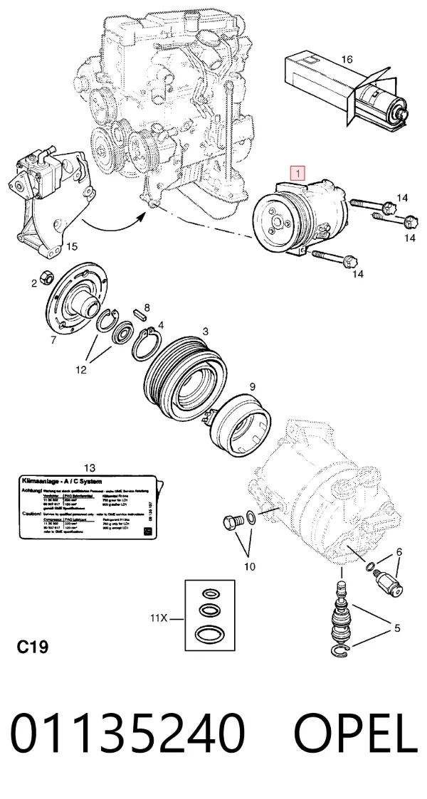 Компрессор кондиционера 01135240 Opel