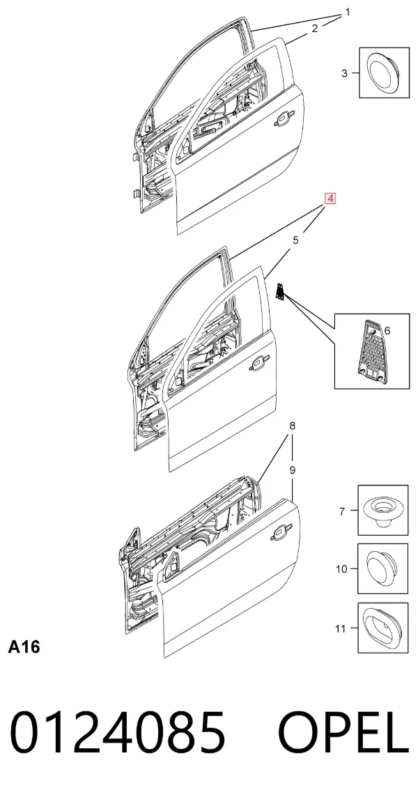 Дверь передняя левая 0124085 Opel