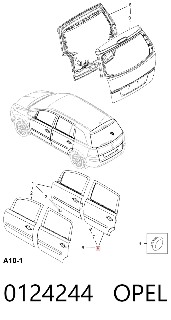 Дверь задняя правая 0124244 Opel