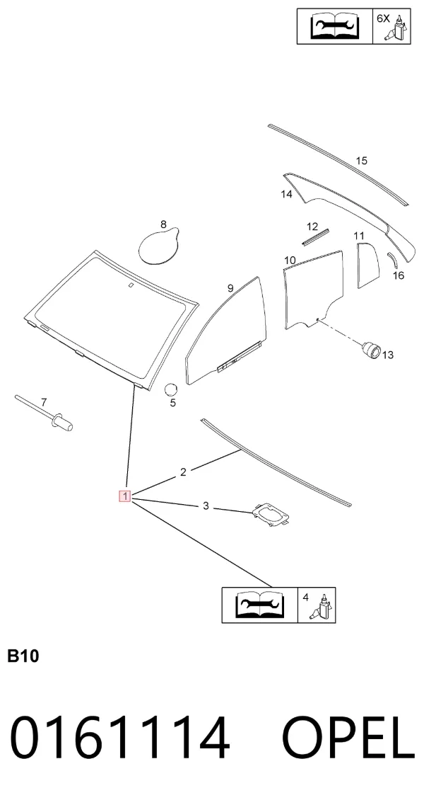 Лобовое стекло 0161114 Opel