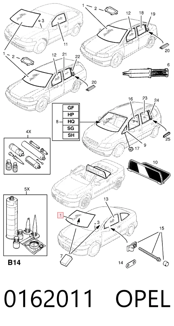 Лобовое стекло 0162011 Opel