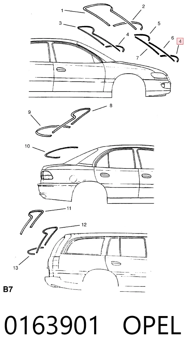Молдинг лобового стекла нижний 0163901 Opel