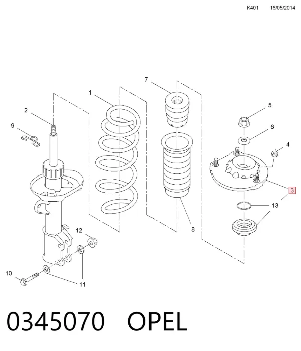 Опора амортизатора переднего левого 0345070 Opel