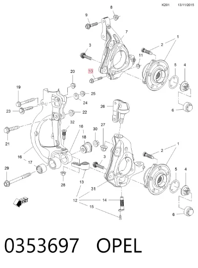 Болт крепления передней шаровой опоры к цапфе OPEL 0353697