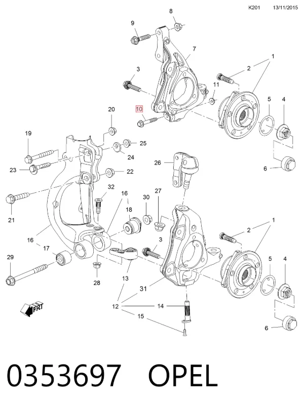 Болт крепления передней шаровой опоры к цапфе 0353697 Opel
