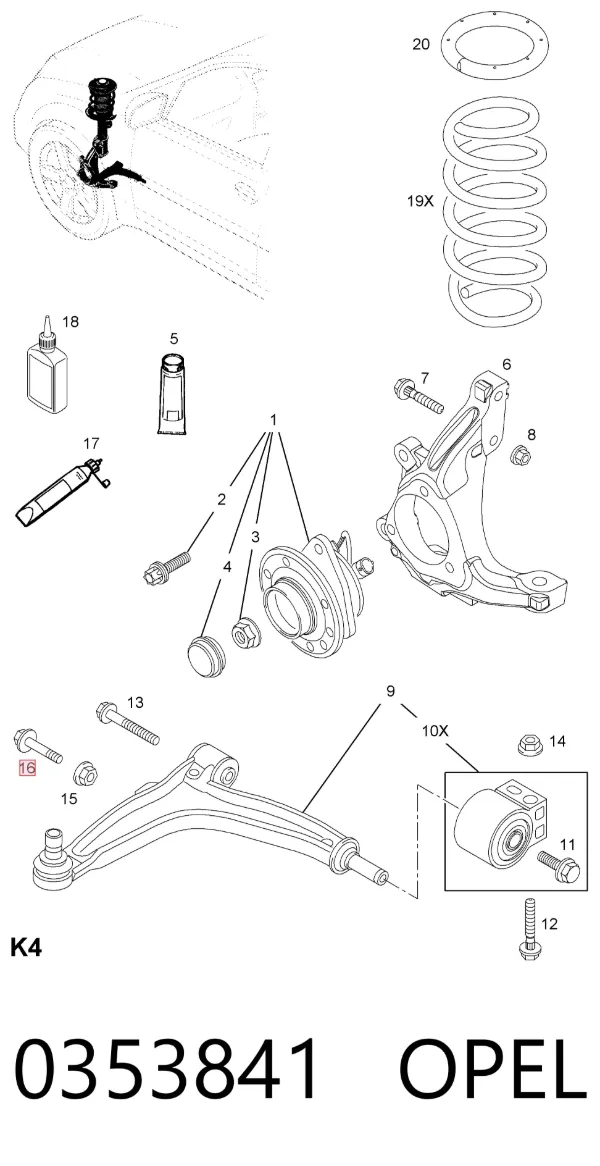 Болт крепления передней шаровой опоры к цапфе 0353841 Opel