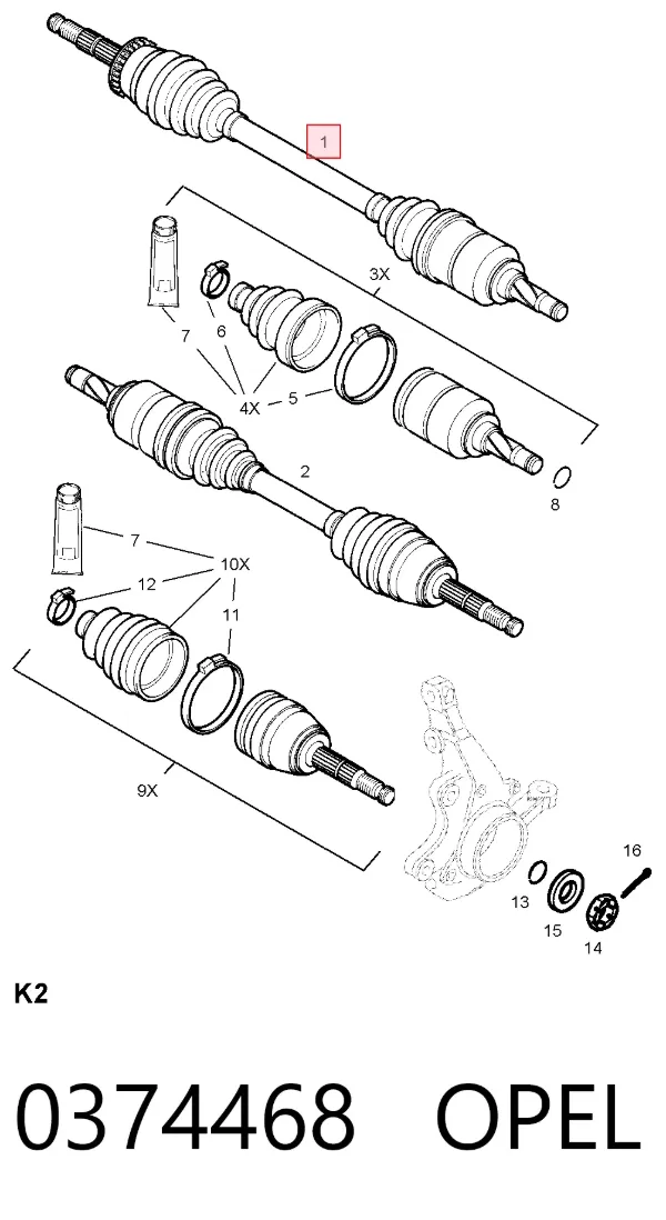 Правая полуось 0374468 Opel