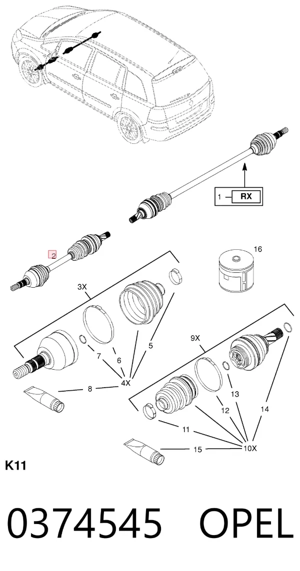 Левая полуось 0374545 Opel