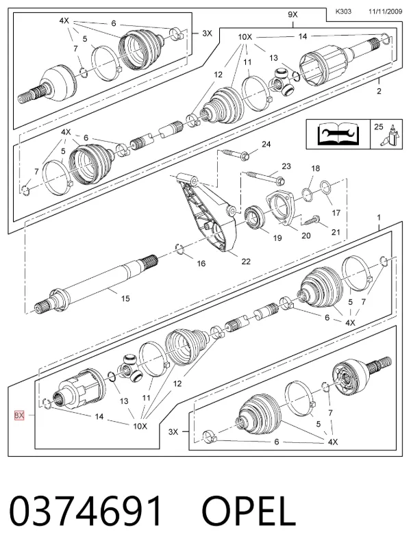 ШРУС внутренний правый 0374691 Opel