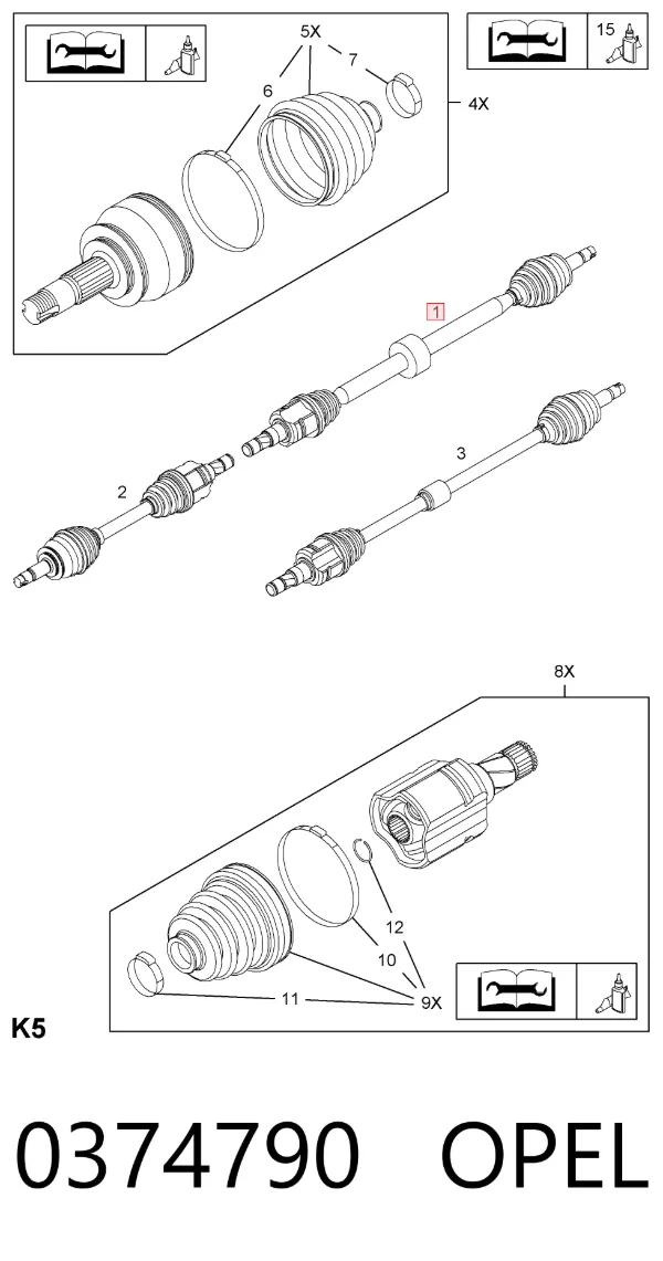 Правая полуось 0374790 Opel