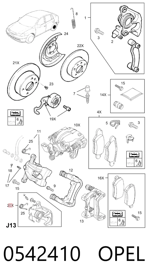 Суппорт задний правый 0542410 Opel