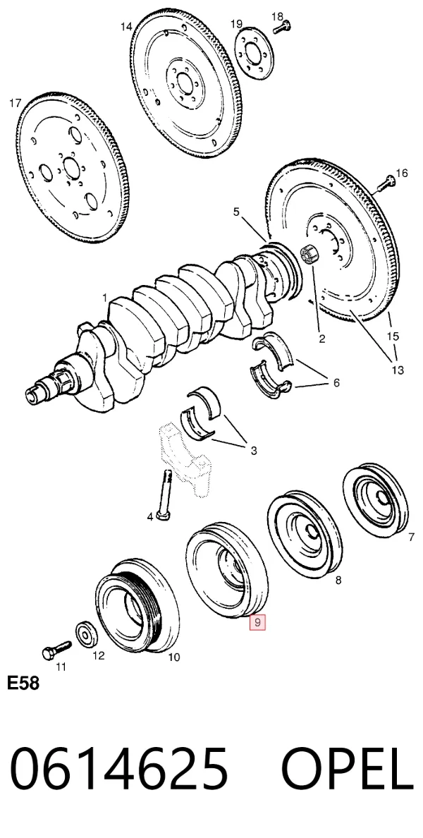 Шкив коленвала 0614625 Opel