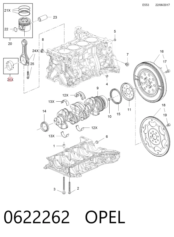 Вкладыши шатунные 0622262 Opel