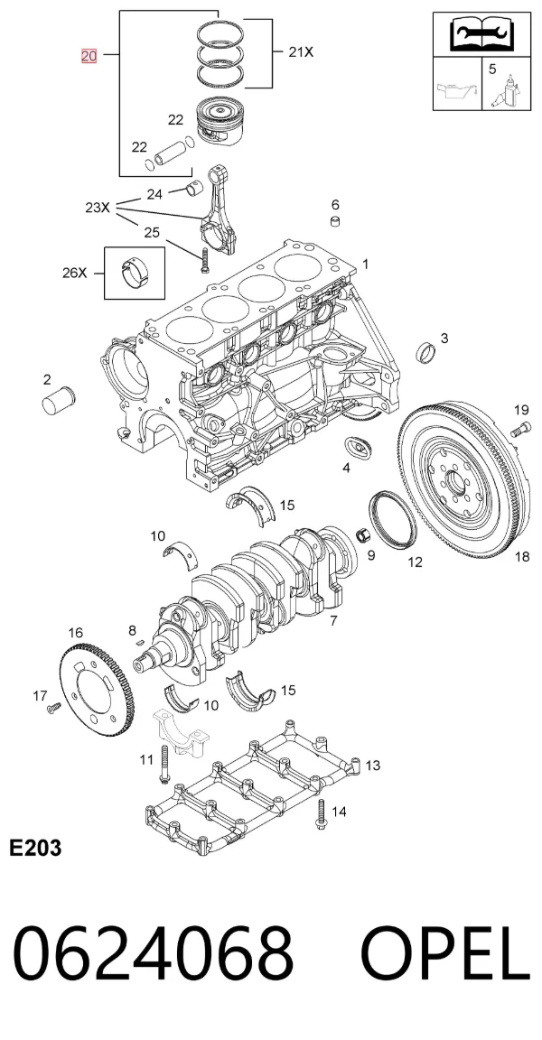 Поршень на 1 цилиндр, 2-й ремонт 0624068 Opel