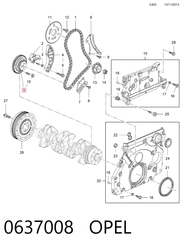 Звездочка привода коленвала 0637008 Opel