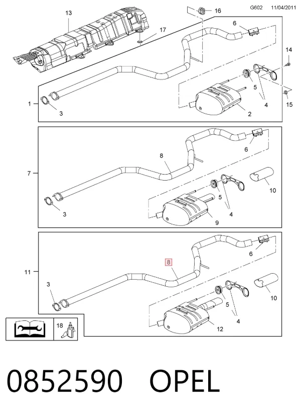 Центральная часть глушителя 0852590 Opel