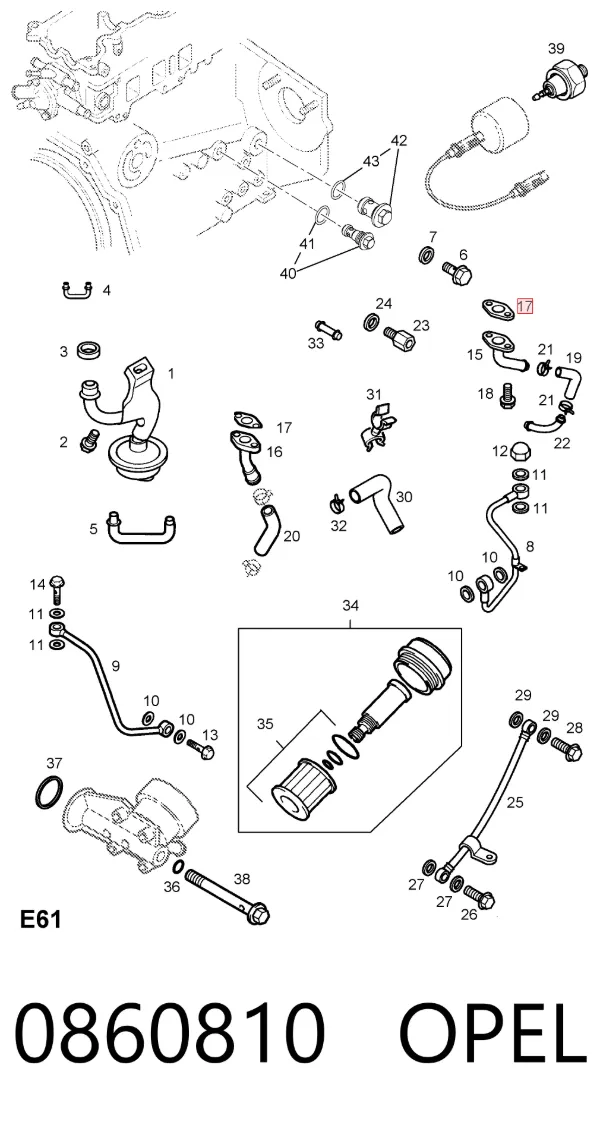 Прокладка шланга отвода масла от турбины 0860810 Opel