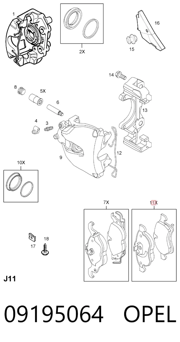 Передние тормозные колодки 09195064 Opel