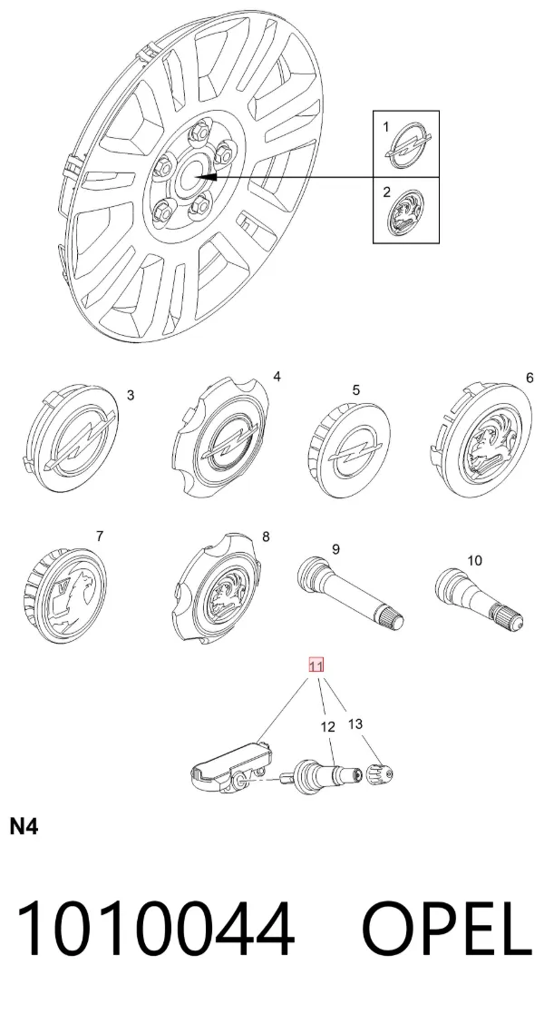 Датчик давления в шинах 1010044 Opel