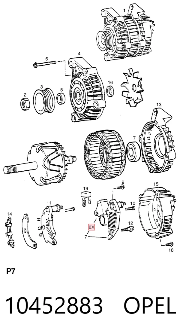 Щеткодержатель генератора 10452883 Opel